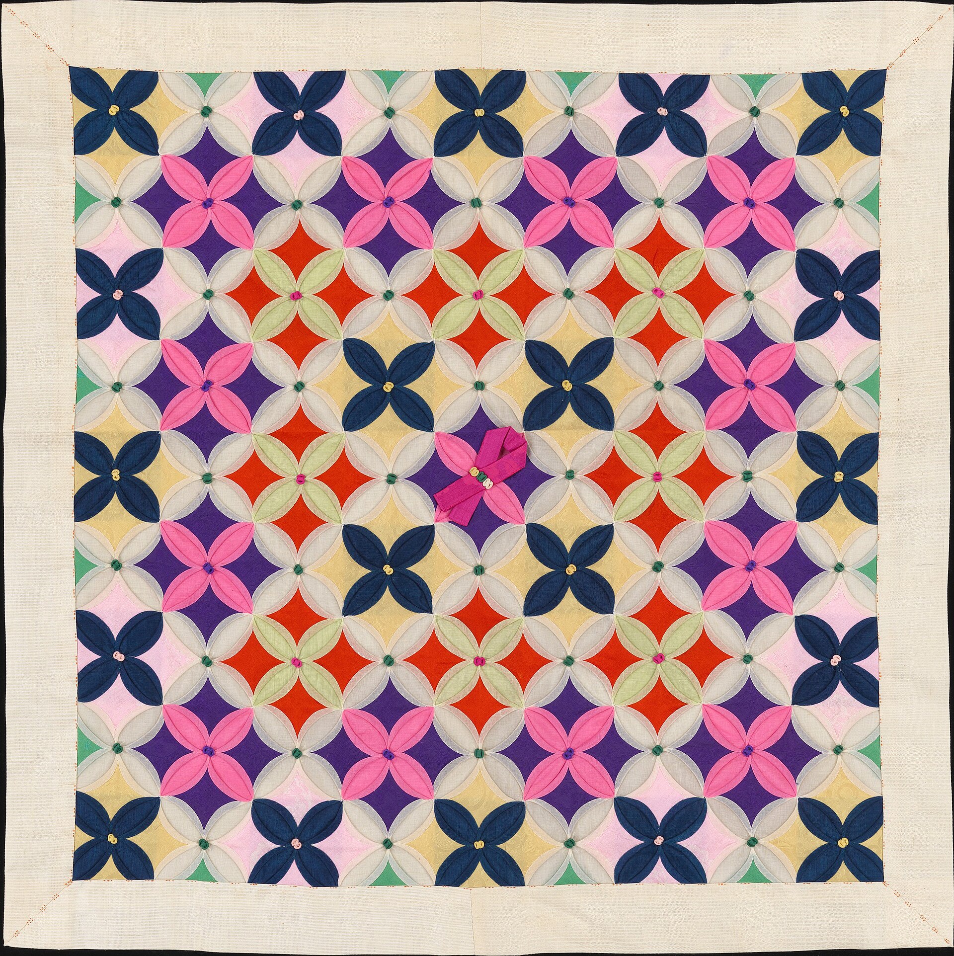 Silk patchwork cloth with repeating curved units, approximately 1950–80. The Metropolitan Museum of Art, 2007.152.