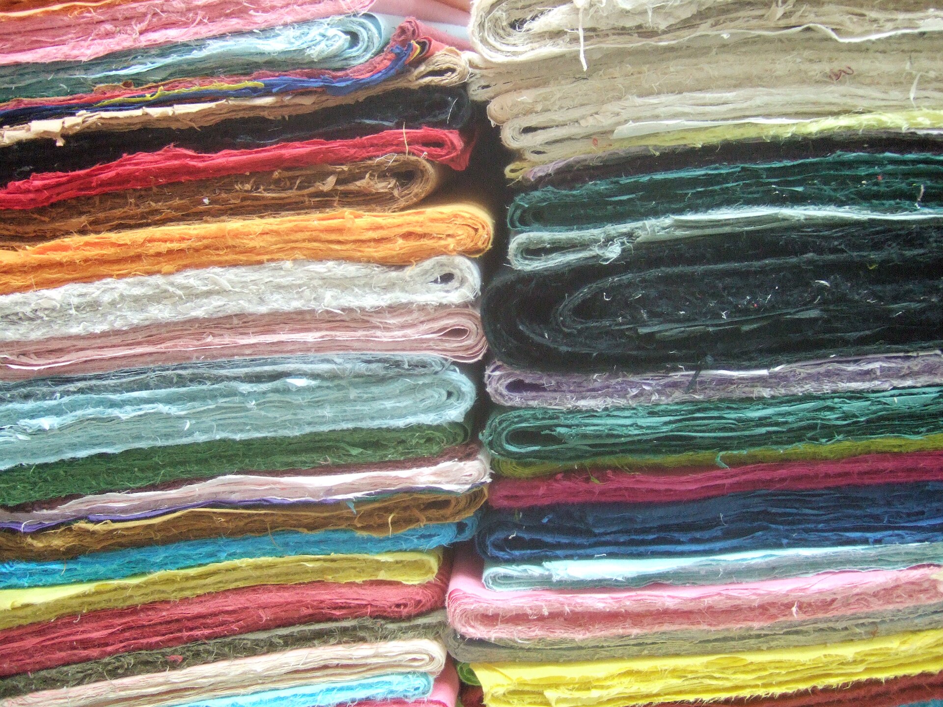 Colored paper stacked in an Insadong shop
