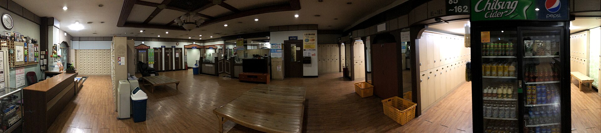 Shared area with lockers and a drinks refrigerator. Photographed 11 March 2020 by Choikwangmo9.