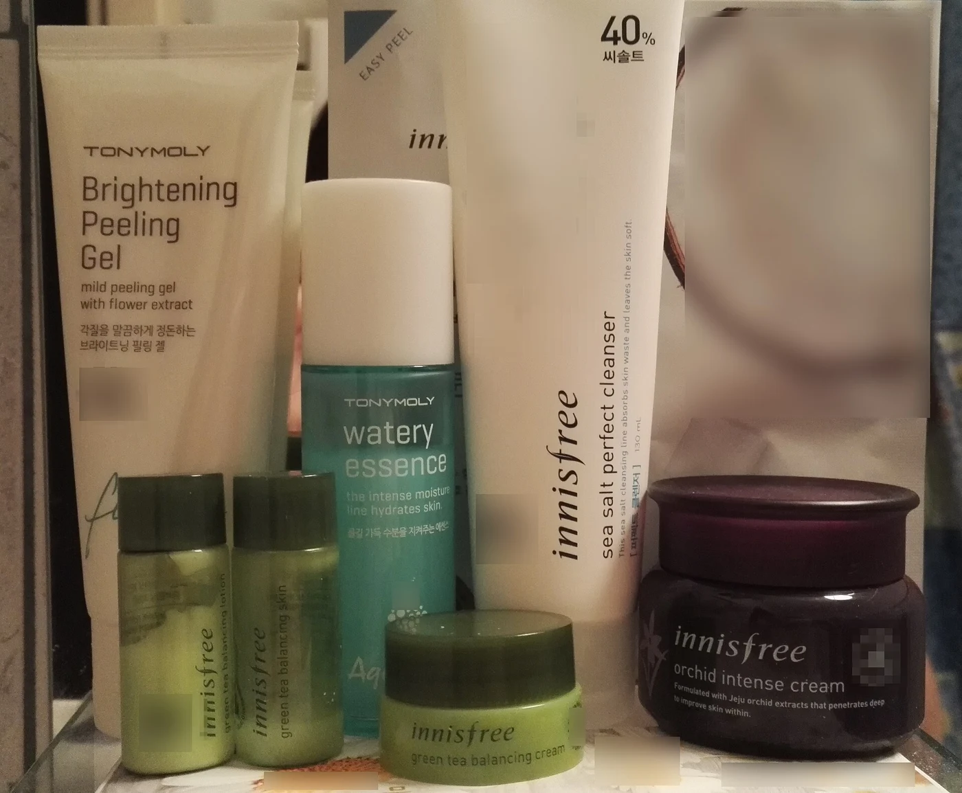 Korean cosmetics containers on a shelf